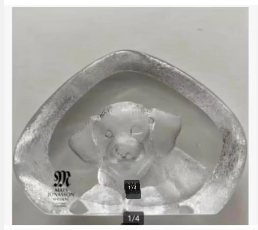 Jaren ‘70 Kristallen beeld Hond Mats Jonassen 6,5 x 4,5 cm, Antiek en Kunst, Ophalen of Verzenden