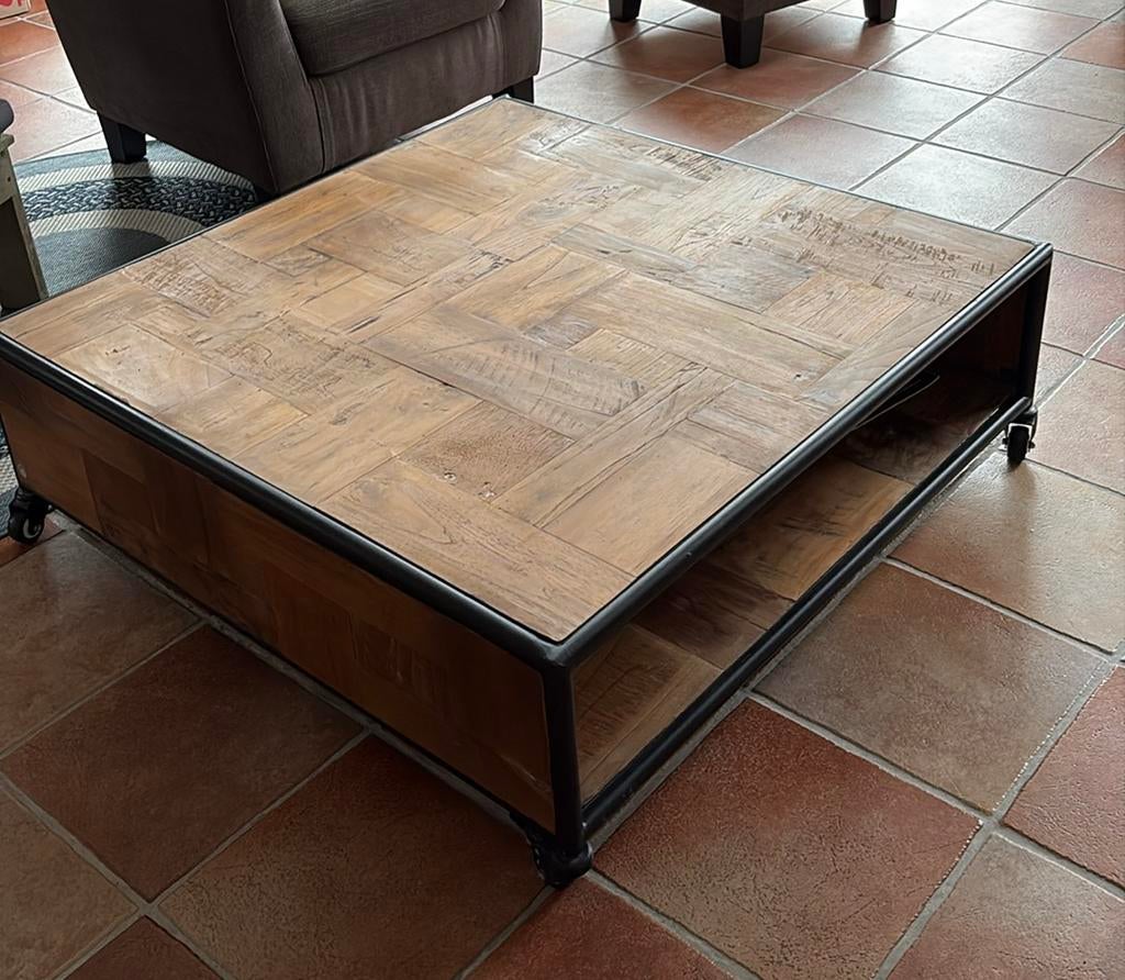 Salontafel (Troubadour) 100x100x33 bruin/zwart, Gebruikt, 50 tot 100 cm, Vierkant, 50 tot 100 cm