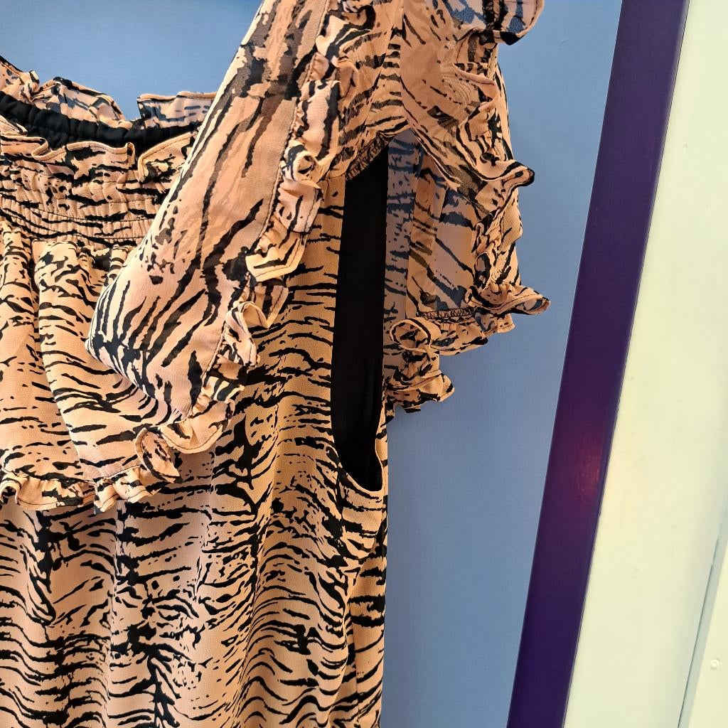 Nikkie Ramona-Lee Dress Print Black/Tawny Brown 38 nr 46322, Maat 38/40 (M), Bruin, ., Nikkie