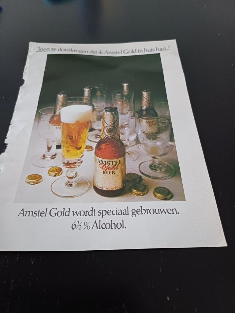 Advertentie van Amstel Gold bier 1973, Verzamelen, Biermerken, Ophalen of Verzenden, Zo goed als nieuw, Viltje(s), Amstel