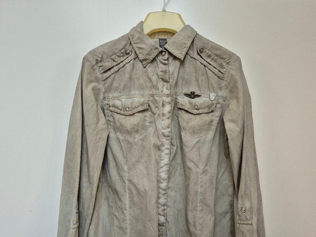 ZARA kids stoere beige / groene blouse met lange mouwen 164, Kinderen en Baby's, Kinderkleding | Maat 164, Gebruikt, Meisje, Overhemd of Blouse