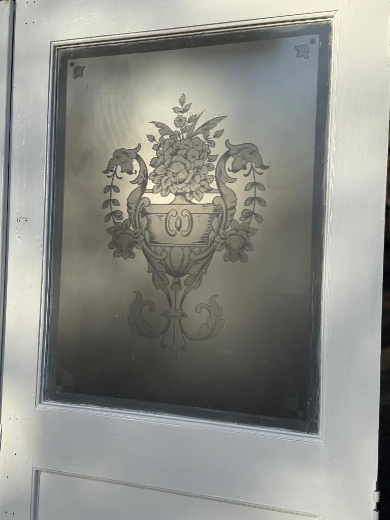 Set antieke openslaande deuren met geëtst glas 209x162cm., Ophalen
