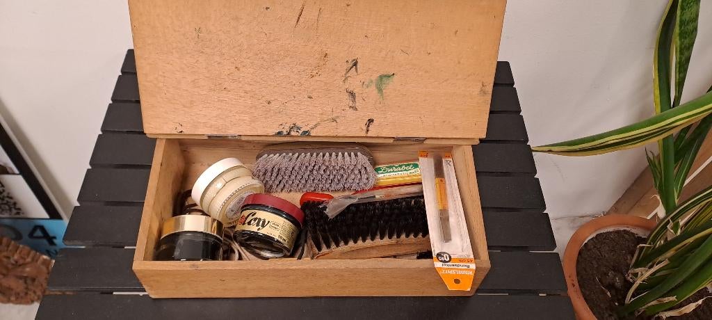 schoenpoets houten  kist, Minder dan 50 cm, Gebruikt, 50 tot 100 cm, Ophalen of Verzenden
