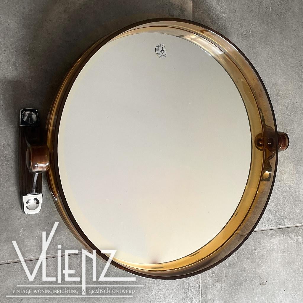 Vintage, Grosfillex spiegel, badkamerspiegel bruin plexiglas, Ophalen of Verzenden, Huis en Inrichting