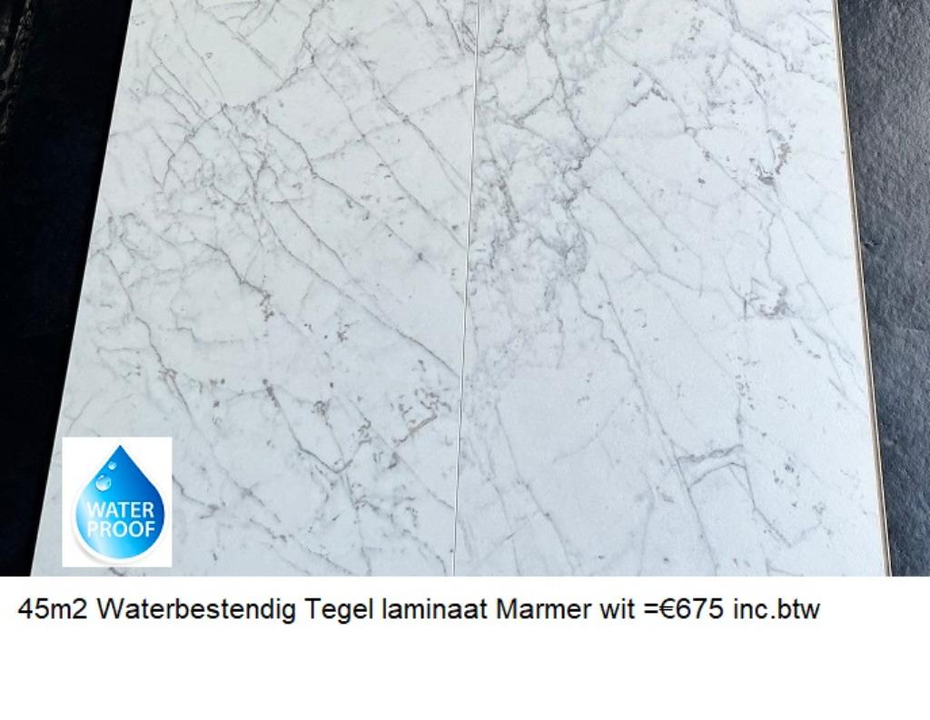 45m2 Waterbestendig Tegel laminaat Marmer wit =€675 inc.btw, 75 m² of meer, Wit, Nieuw, Ophalen of Verzenden