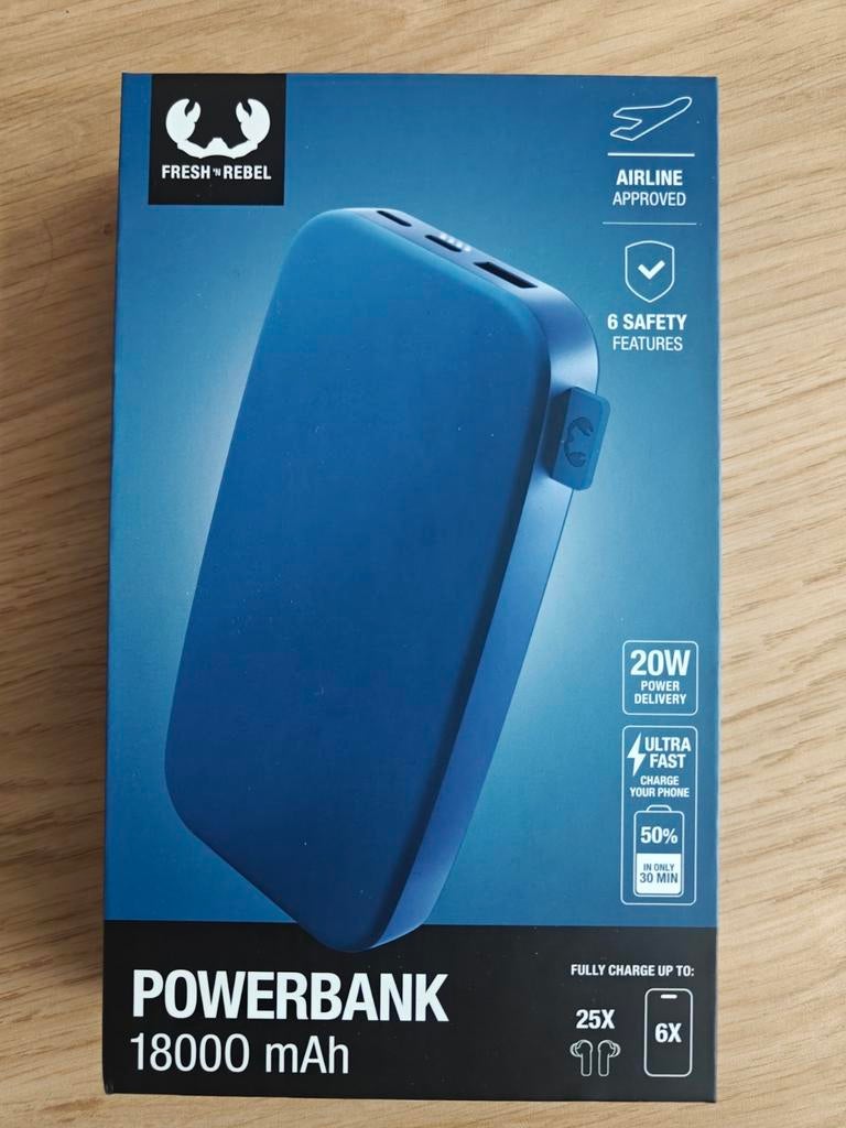 Fresh 'n Rebel Powerbank 18000 mAh - True Blue, Telecommunicatie, Ophalen of Verzenden, Nieuw, Fresh 'n Rebel