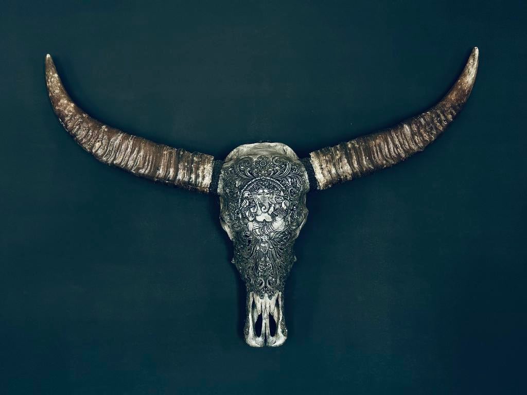 Authentieke handgesneden waterbuffel schedel - Ganesha, Antiek en Kunst, Ophalen