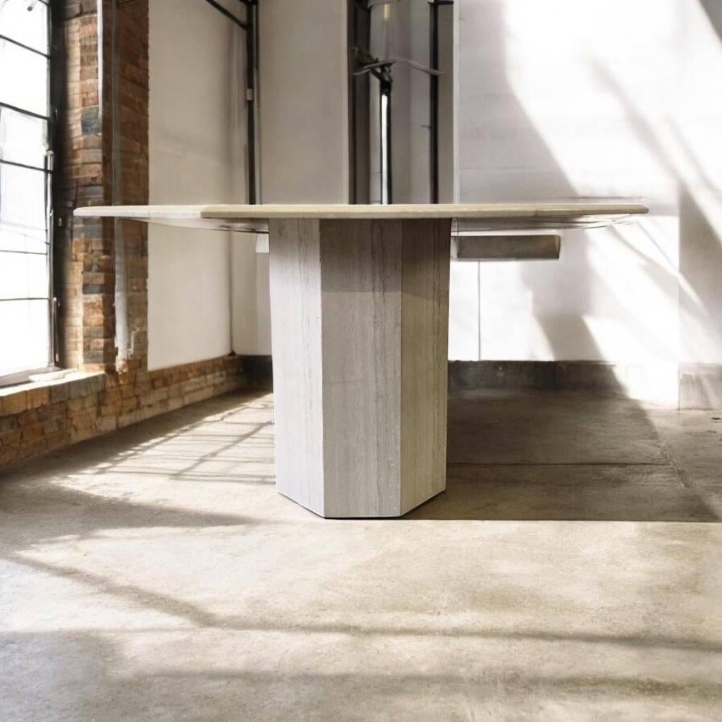 vintage travertin 8-hoekige tafel / eettafel wabisabi, Antiek en Kunst, Ophalen