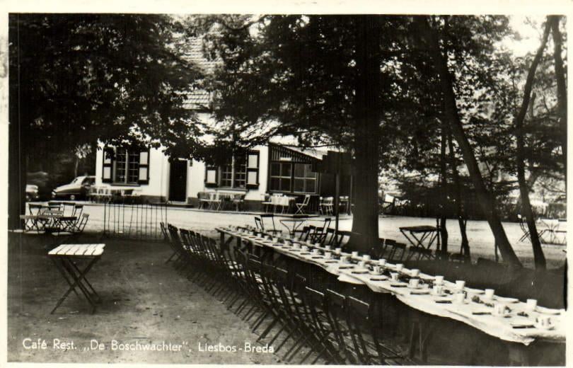 Cafe Rest. De Boschwachter, Liesbos-Breda - 1957 gelopen, Ophalen of Verzenden, 1940 tot 1960, Gelopen, Noord-Brabant