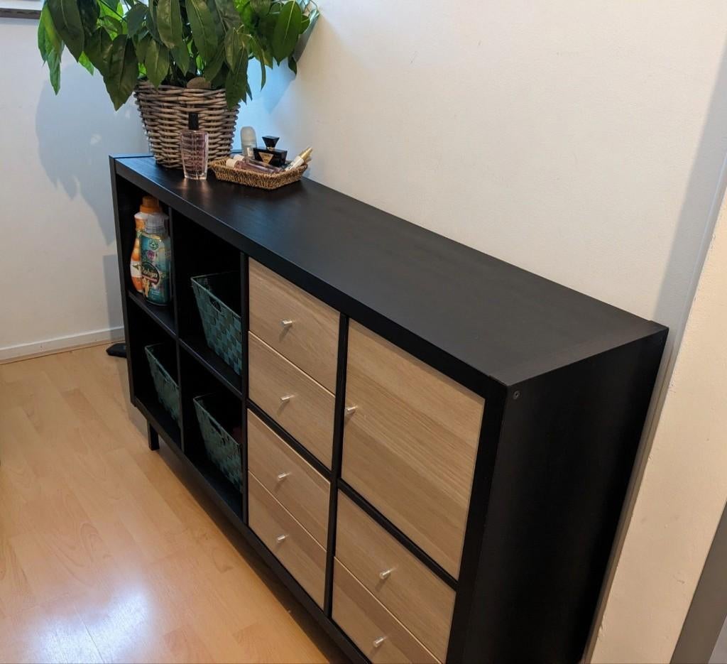 6x kallax LADES & 2x DEUREN inc. Inzetten eiken bruin Ikea, Ophalen, Zo goed als nieuw, Rechthoekig, Hout