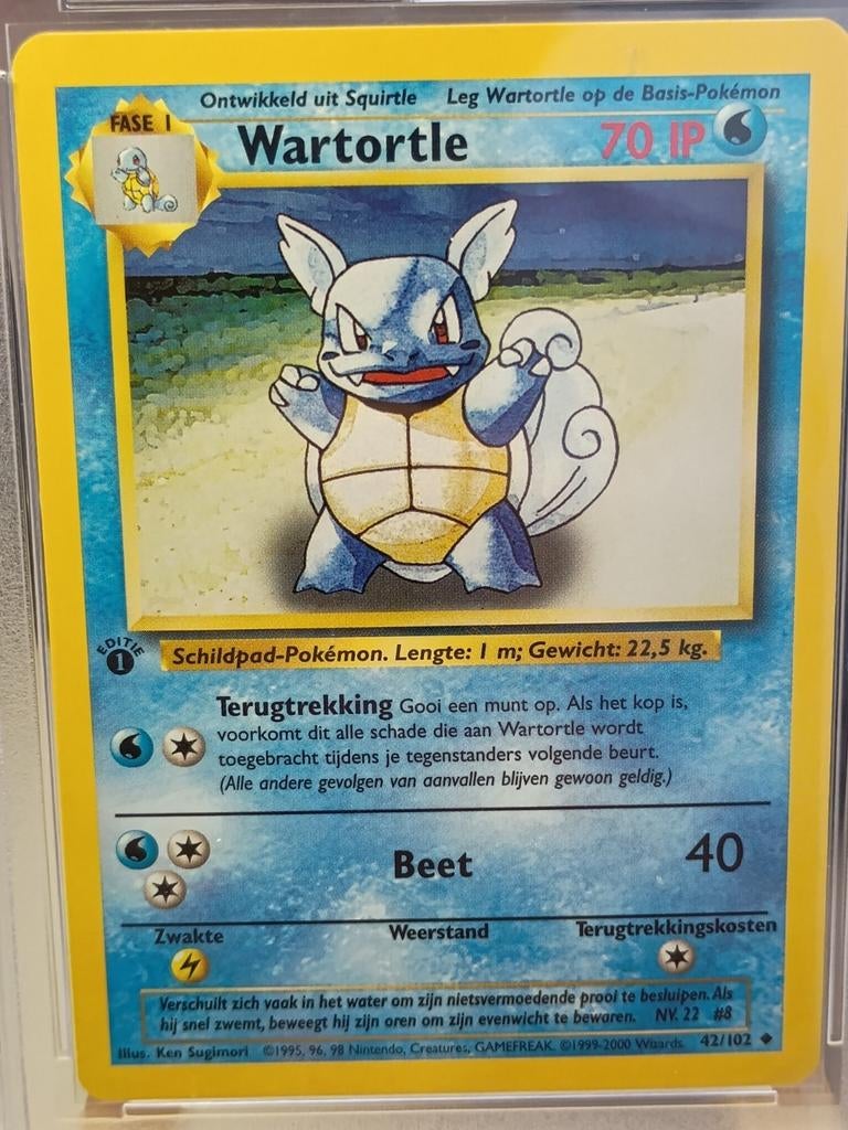 Wartortle 42 first edition pokemon base set, Hobby en Vrije tijd, Verzamelkaartspellen | Pokémon, Ophalen of Verzenden, Zo goed als nieuw