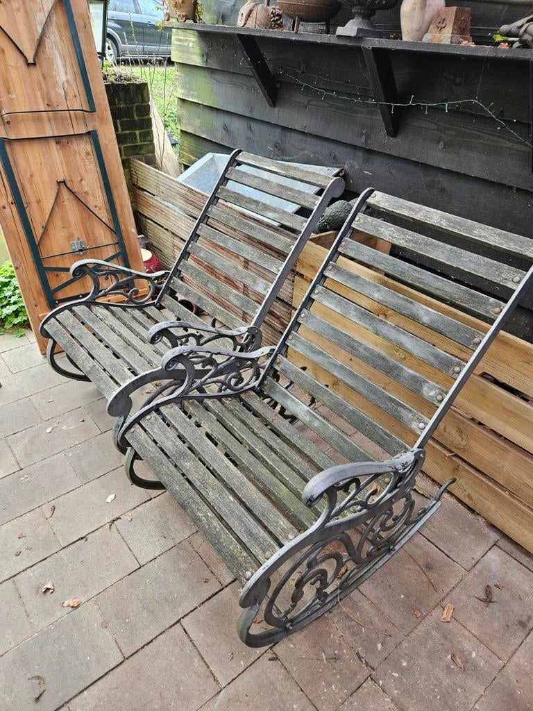 Set van 2 gietijzeren schommelstoelen, Tuin en Terras, Tuinstoelen, Gebruikt, Metaal, Ophalen of Verzenden