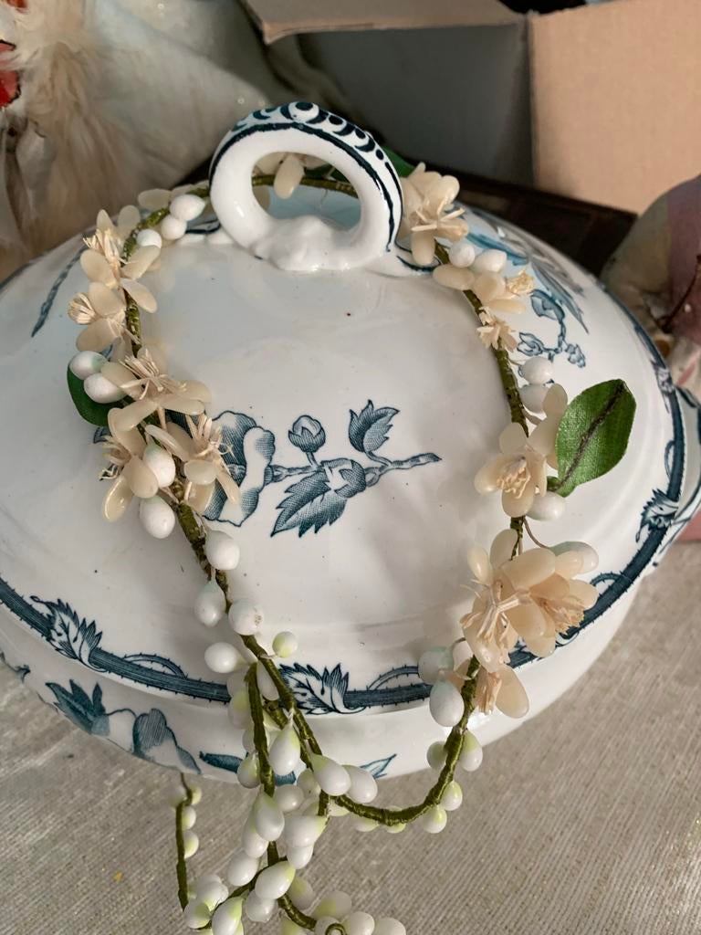 Antieke wassen bloemenkrans / kroontje, Antiek en Kunst, Ophalen of Verzenden