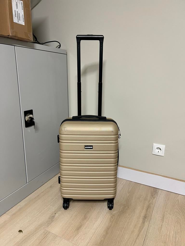 Gebruikte BlockTravel 39 L koffer - TSA-slot - champagne, Sieraden, Tassen en Uiterlijk, Koffers, Wieltjes, Gebruikt, Hard kunststof