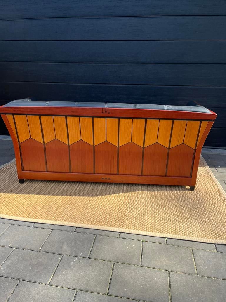 Schuitema decoforma 2.5zits Lawrence zwartleren bank artdeco, Ophalen, 150 tot 200 cm, Tweepersoons, Zo goed als nieuw