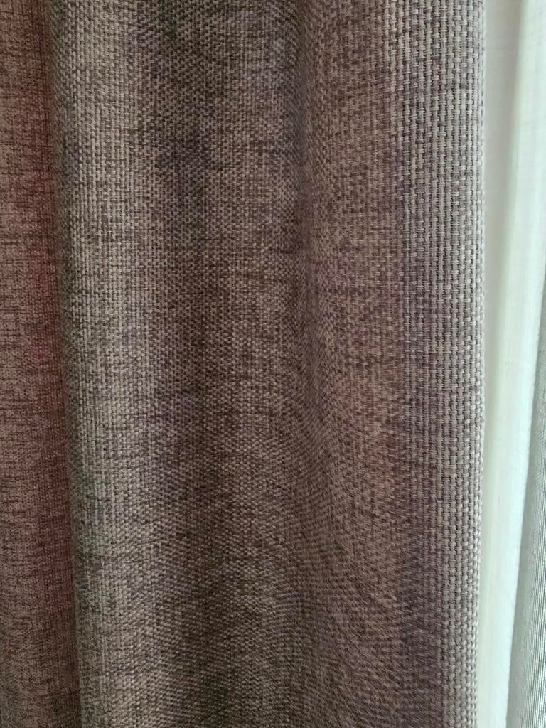 Bruine gordijnen en vitrage light sand, Bruin, 200 cm of meer, Ophalen of Verzenden, Zo goed als nieuw