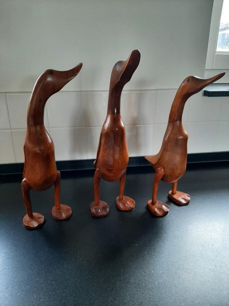 Set van 3 houten eenden, Antiek en Kunst, Kunst | Beelden en Houtsnijwerken, Ophalen of Verzenden