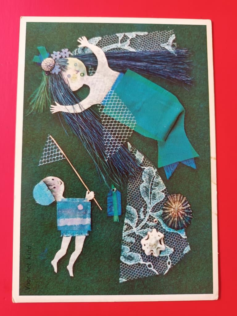 Kinderpostzegelkaart Zeemeermin vintage, Ophalen of Verzenden, 1960 tot 1980, Ongelopen, Kinderen