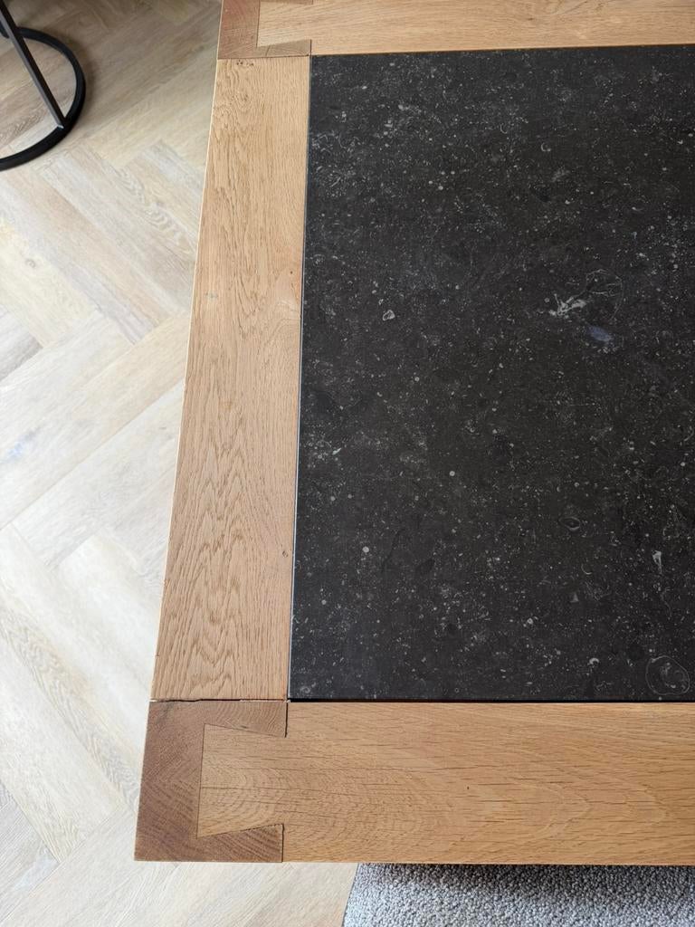 Eiken houten eettafel met stenen platen, Ophalen, Strak, Gebruikt, Eikenhout