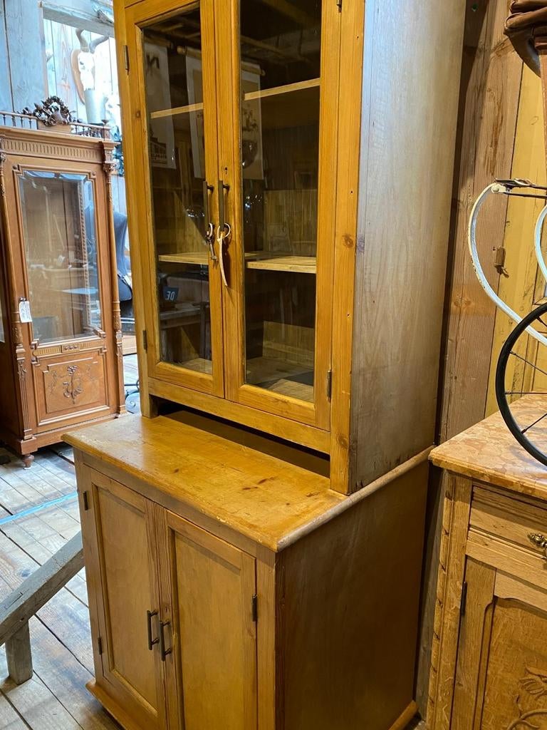 Landelijke smalle kast oud grenen vitrinekast, Ophalen