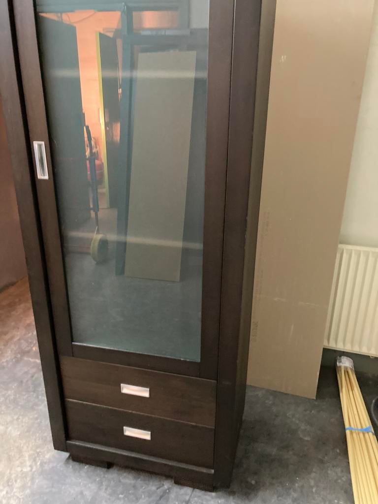 Stoere bruine massief eiken houten vitrinekast 60x40x180 cm, Ophalen, Met deur(en), Eikenhout, 50 tot 100 cm