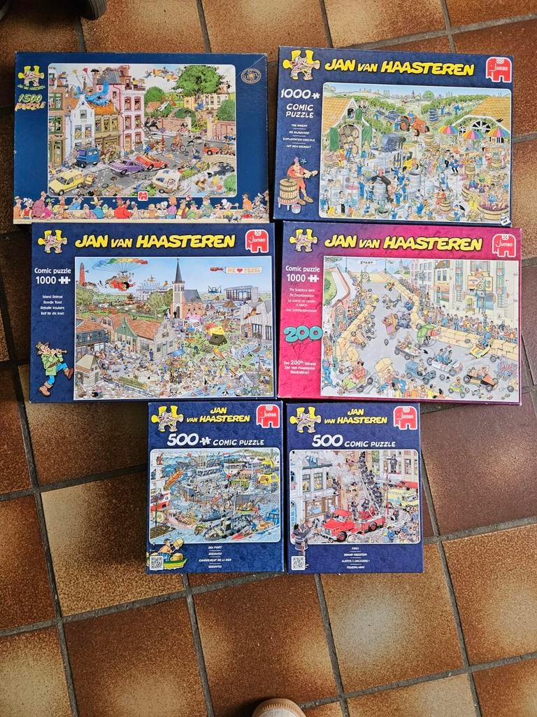 6 Jan van Haasteren puzzels: 2x500, 3x1000, 1x1500 stuks, Ophalen of Verzenden, 500 t/m 1500 stukjes, Zo goed als nieuw