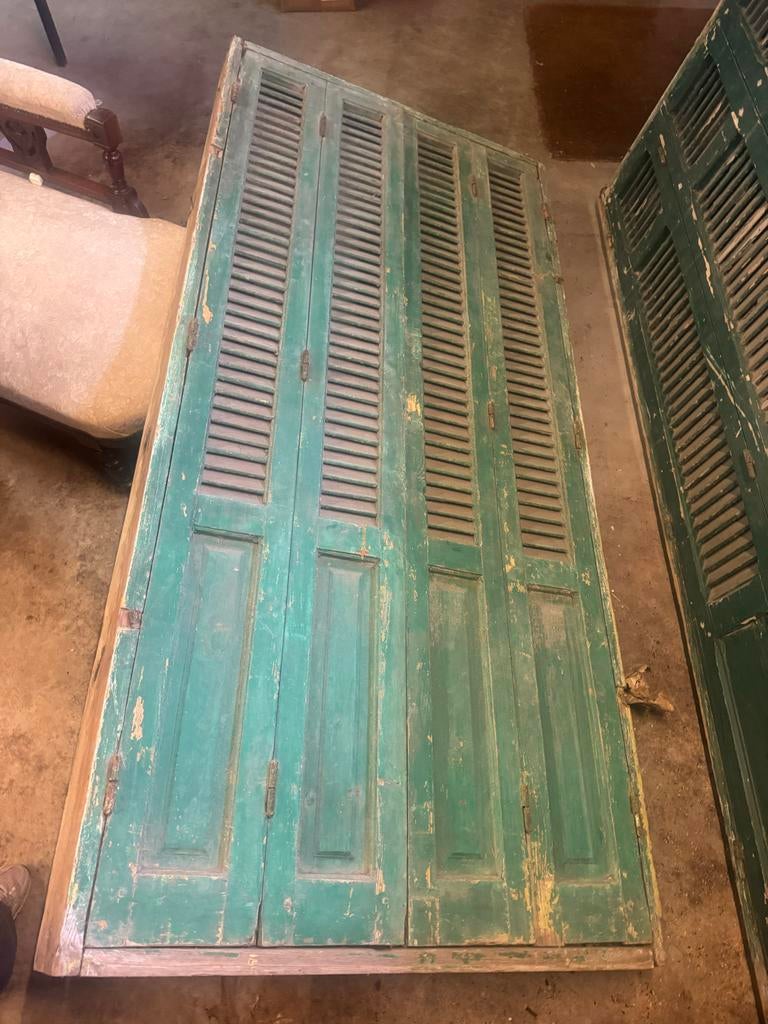 Groene oude Franse louvre deuren, Gebruikt, 215 cm of meer, Binnendeur, Hout