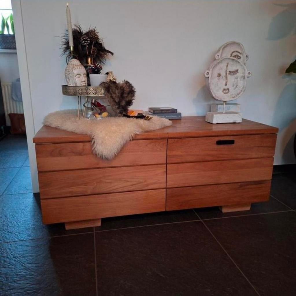 Teakhouten TV kast, Gebruikt, 100 tot 150 cm, 50 tot 75 cm, Teakhout