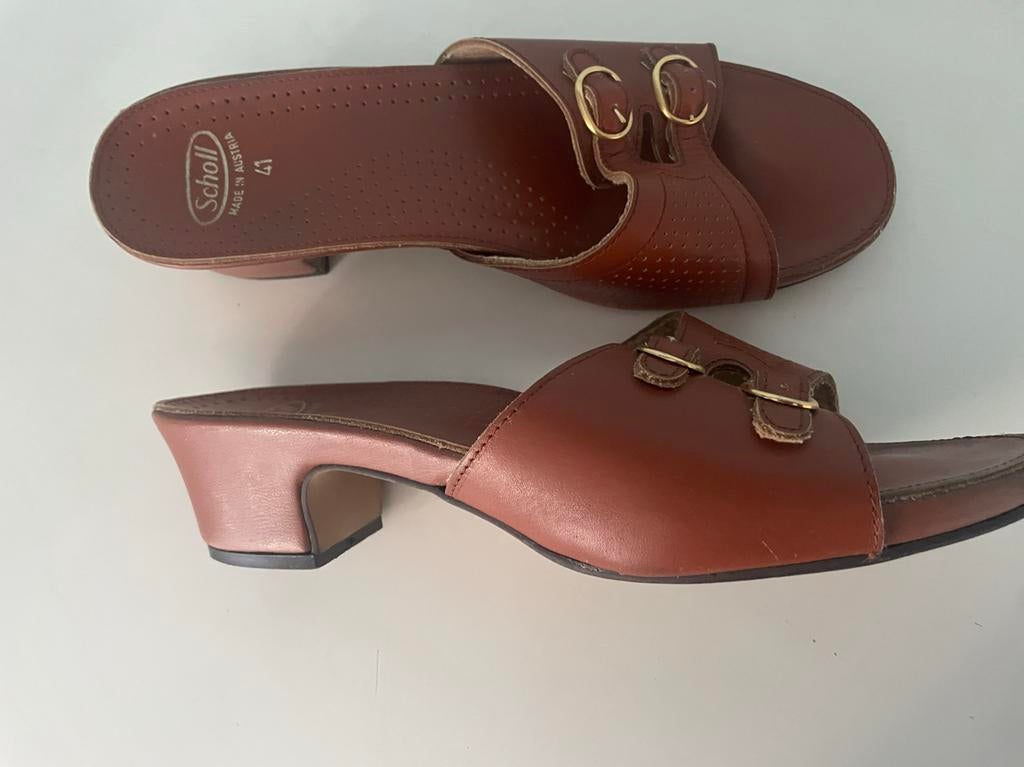 Scholl Muiltjes - Bruin - Maat 41, Ophalen of Verzenden, Gedragen, Bruin, Sandalen of Muiltjes