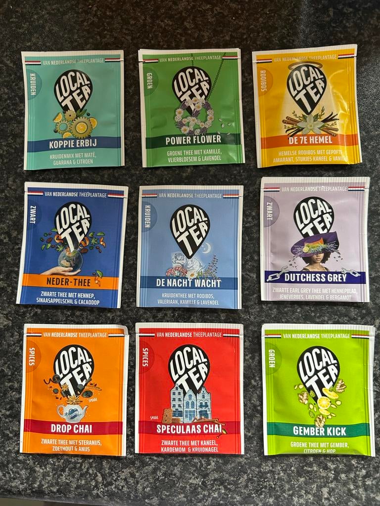 9 verschillende theezakjes van Local Tea, Ophalen of Verzenden, Theezakje(s)