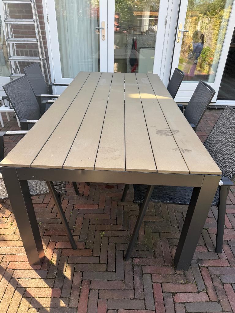 Polywood tuintafel 220 x 100 met vlek in Polywood, Ophalen, Gebruikt, Rechthoekig, Aluminium