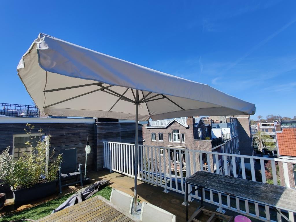 Shadowline Bonaire parasol 350x350cm, Tuin en Terras, Parasols, Gebruikt, Stokparasol, 3 tot 4 meter, Ophalen