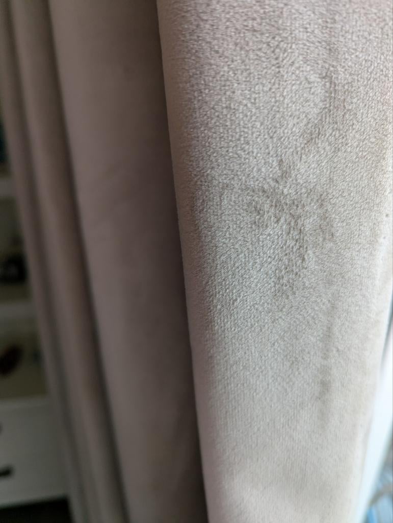 Velours gordijnen- twee maten- zand kleur, Ophalen, 200 cm of meer, Zo goed als nieuw, 200 cm of meer