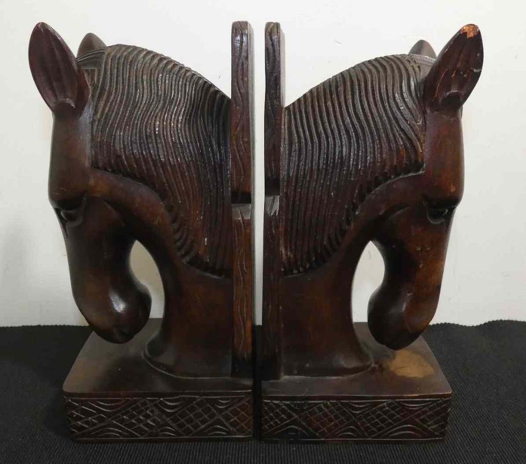 Houten boekensteunen met paarden hoofd [1105], Antiek en Kunst, Antiek | Woonaccessoires, Ophalen