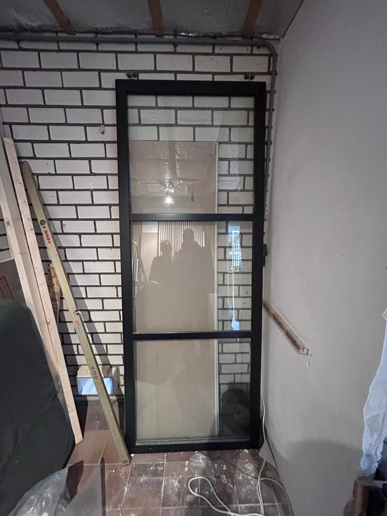 Houten schuifdeur staal look, Doe-het-zelf en Verbouw, Deuren en Horren, Ophalen, 80 tot 100 cm, 215 cm of meer, Binnendeur