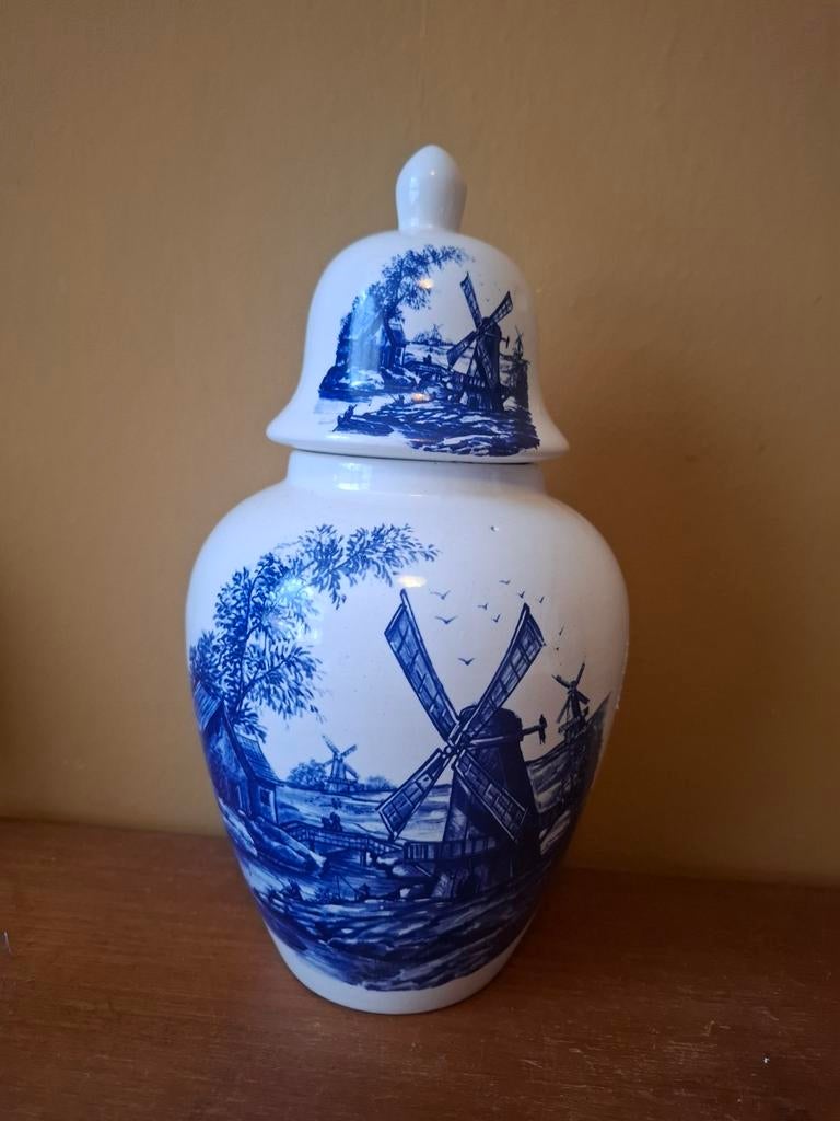 Delfts Blauwe Gemberpot met Molenlandschap, Ophalen of Verzenden