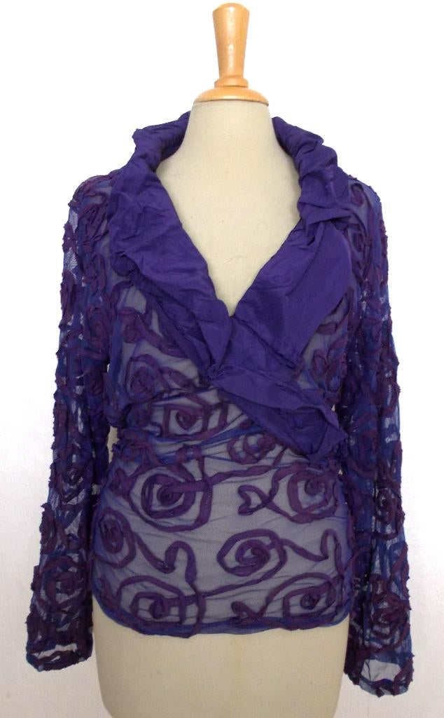 Prachtige stretch paarse top/blouse in Hunza look! L/XL, Kleding | Dames, Verzenden, Paars, Maat 42/44 (L), Zo goed als nieuw