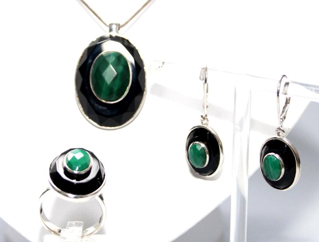 Schitterende Malachiet & Onyx Juwelen Set David Sigal, Sieraden, Tassen en Uiterlijk, Antieke sieraden, Ophalen of Verzenden, Zilver