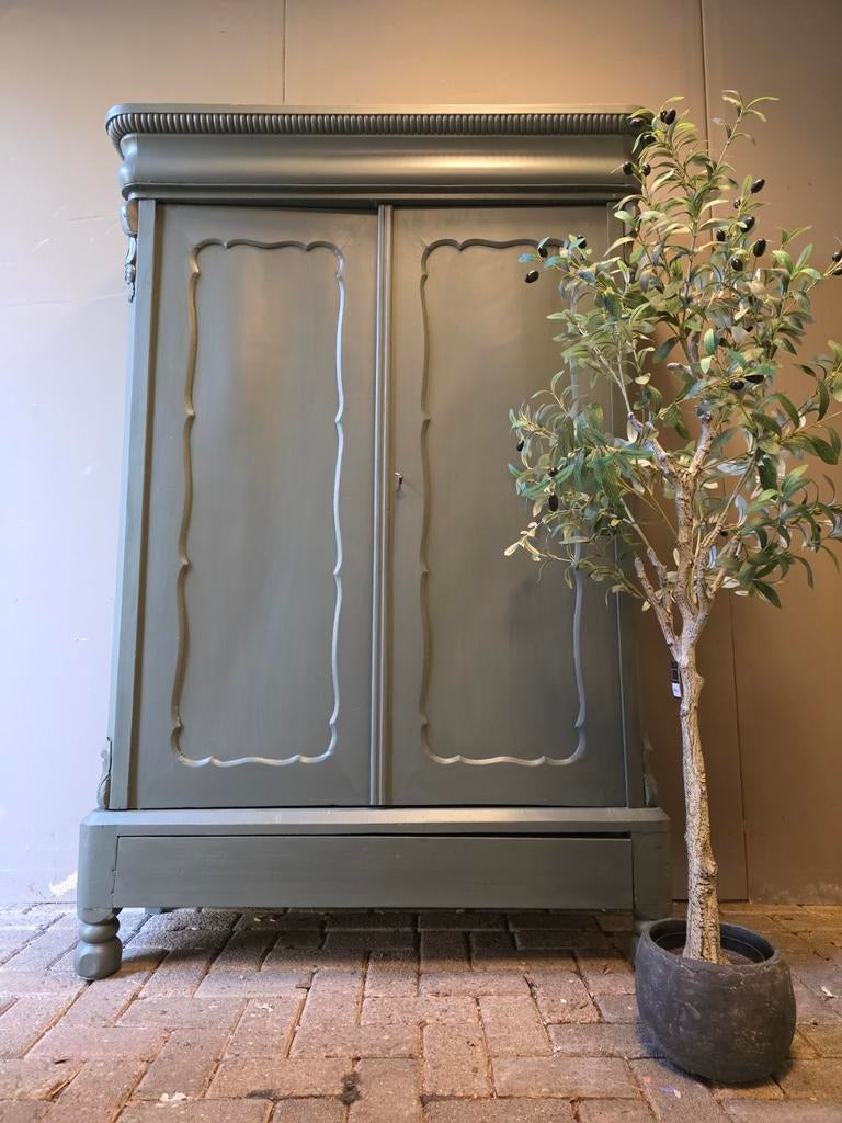 Groene biedermeier linnenkast kledingkast, Ophalen of Verzenden