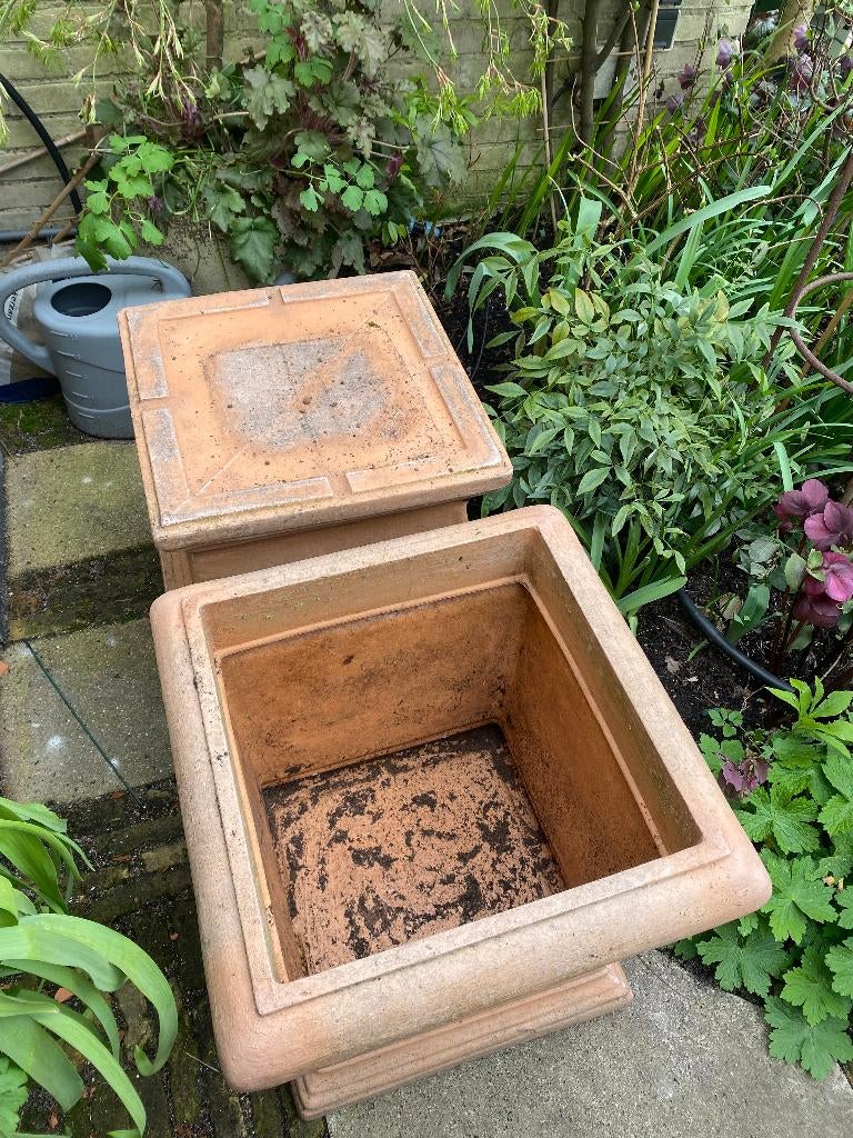 terracotta bloembakken (groot, plastic), Ophalen, Kunststof, Vierkant, Zo goed als nieuw