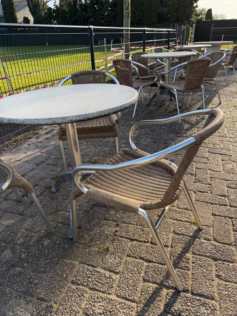 Horeca terras set: 6 tafels en 20 stoelen, Ophalen of Verzenden, Gebruikt, Overige materialen