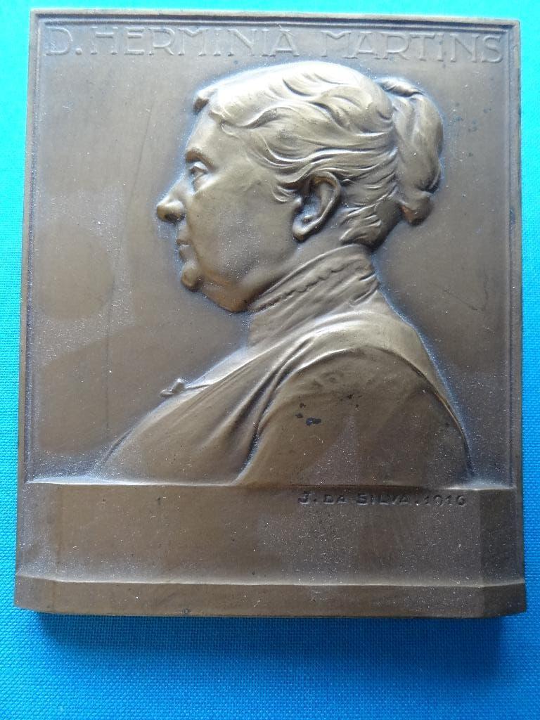 Bronzen plaquette, D.Herminia Martins J. da Silva 1916, Antiek en Kunst, Verzenden, Brons