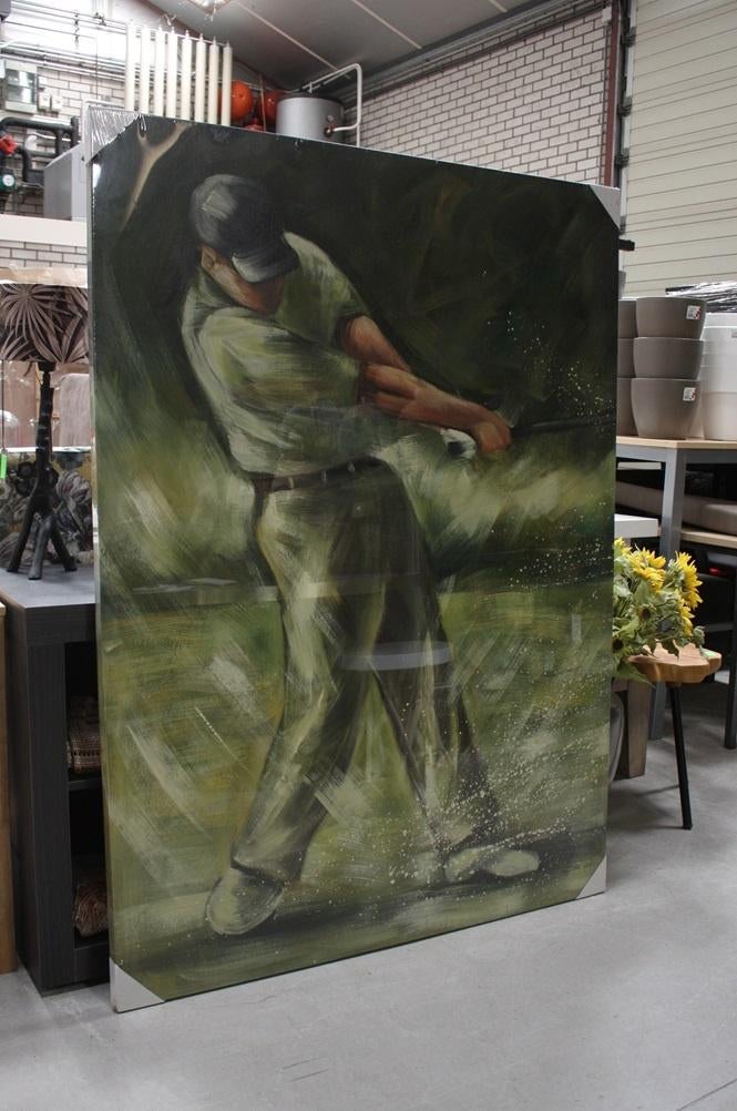 Groot Canvas schilderij van een golfer 165 x 120 cm., Ophalen, Nieuw, 125 cm of meer, Schilderij