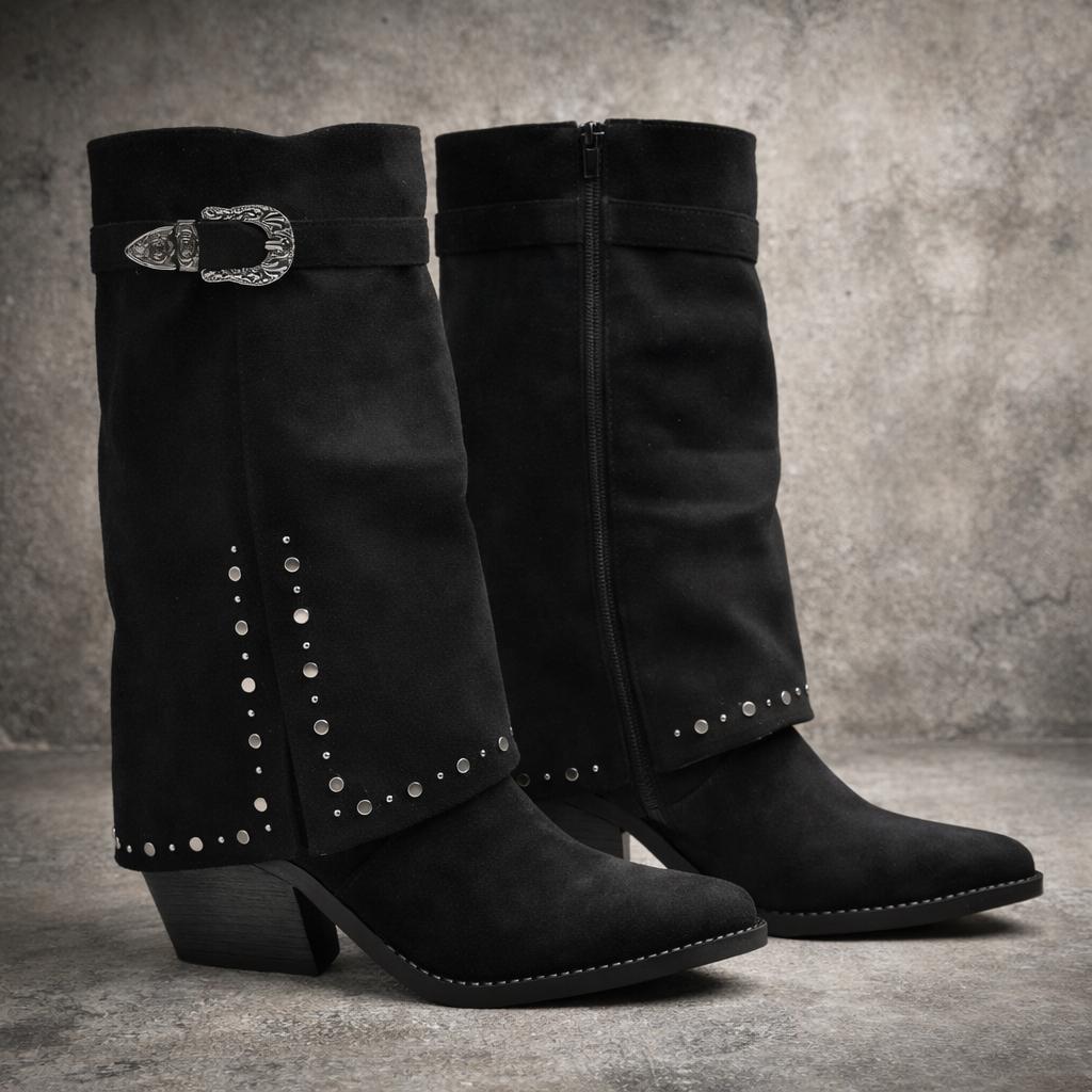 Suedine Cowboy Laars Studs Flap, maat 38, Kleding | Dames, Schoenen, Zwart, Lage of Enkellaarzen, Nieuw, Ophalen of Verzenden