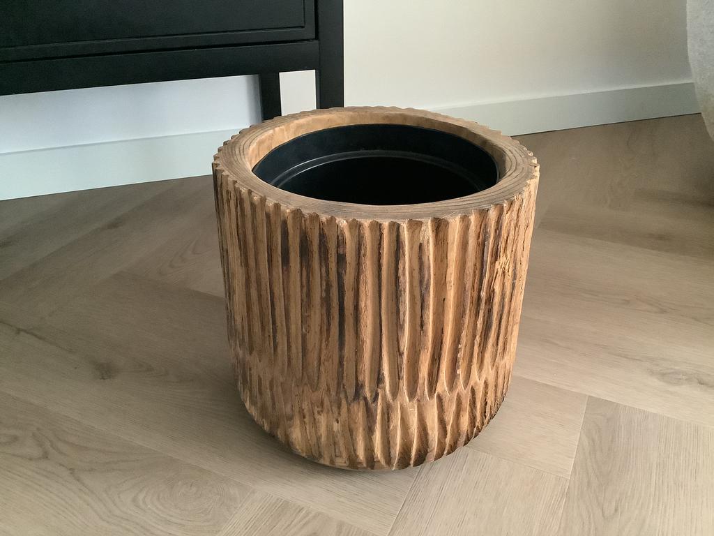 Mooie houten bloempot plantenpot planten pot hout, Ophalen of Verzenden, Rond, 25 tot 40 cm, Minder dan 40 cm