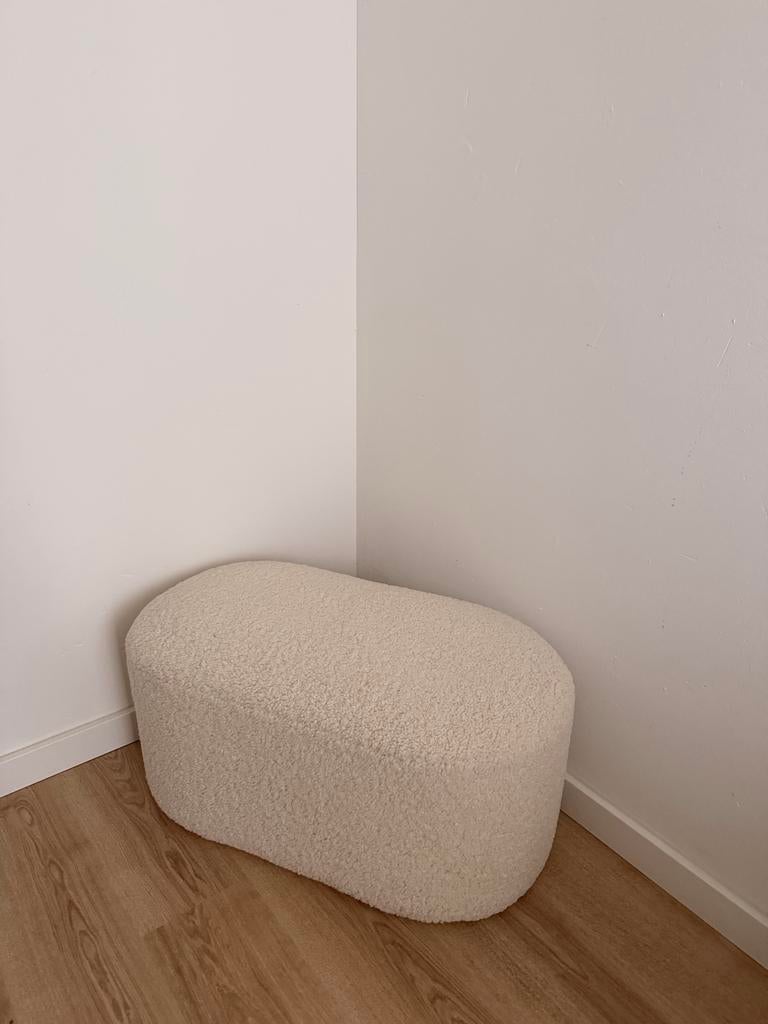 Teddy poef - Crème/Wit, Huis en Inrichting, Banken | Voetenbanken en Poefen, Ophalen, 75 tot 100 cm, Zo goed als nieuw, Stof
