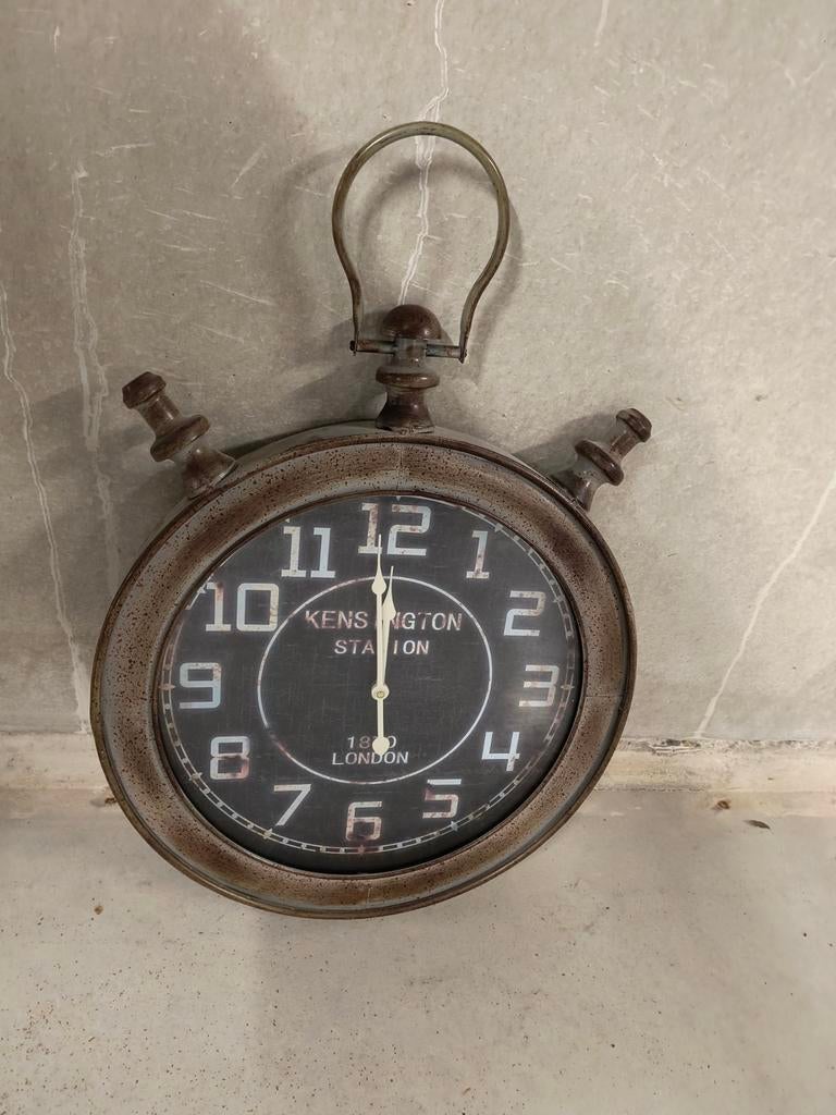 Metalen Wandklok - Vintage Look Kensington Station, Ophalen, Gebruikt, Analoog, Wandklok