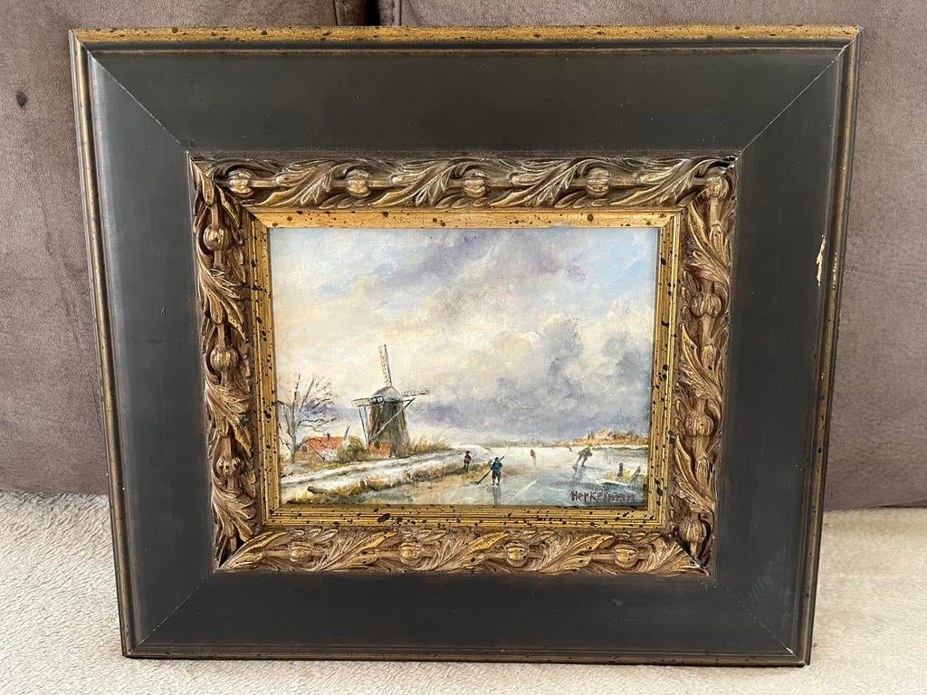 Olieverf winterlandschap schilderij, Ophalen of Verzenden