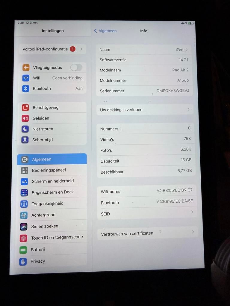 Ipad air 2 2014, Computers en Software, Apple iPads, Gebruikt, Wit, Apple iPad Air, 16 GB