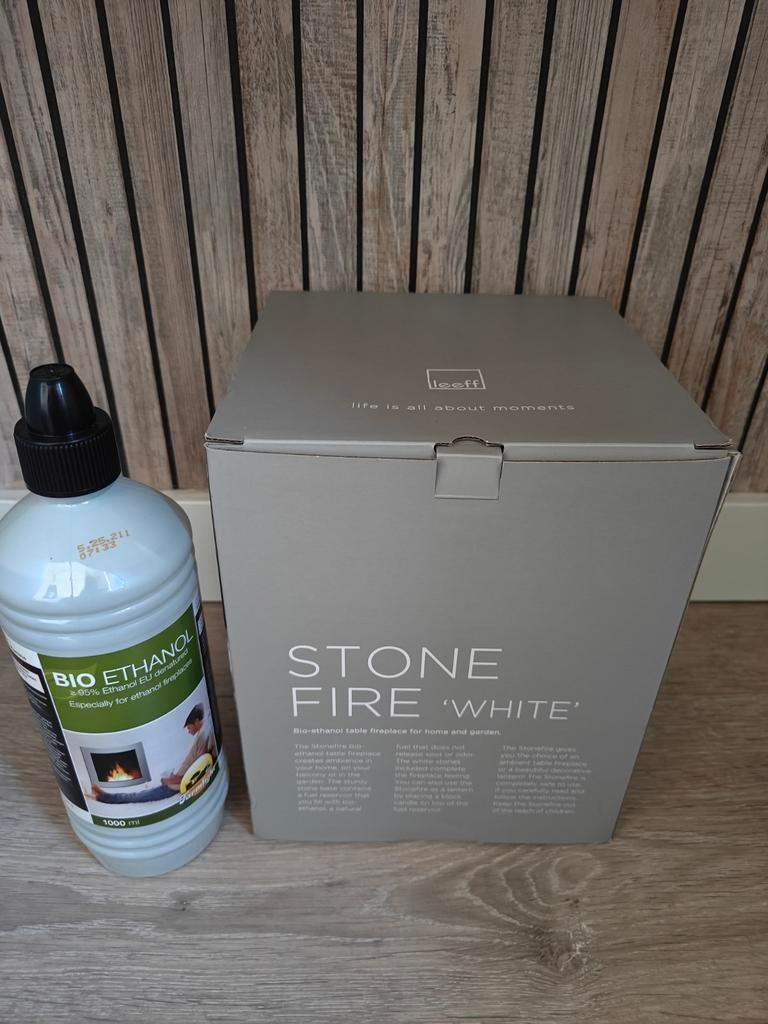 Stone Fire van Leeft, wit basisframe, met bio ethanol, Ophalen of Verzenden